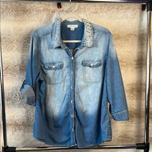 Christopher & Banks Studded Blue Denim Shirt XL